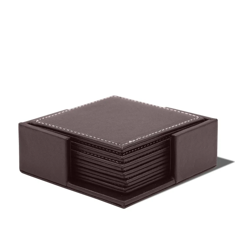 Desk Mat Leather - 6pcs/Set Business Leather Coasters Heat Insulation