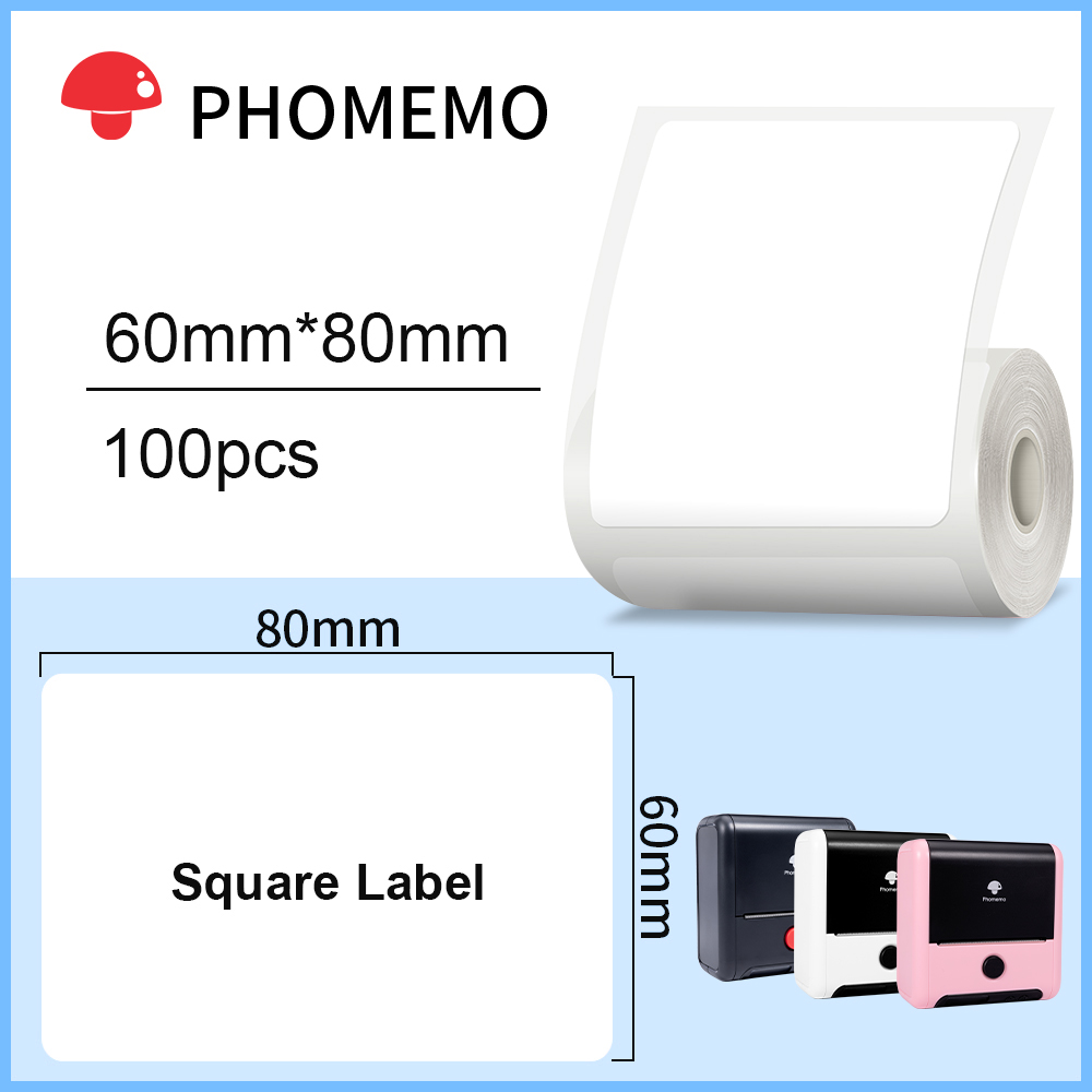 Label Maker Machine - Phomemo 60/70mmx40/80mm White Rectangle Thermal Sticker