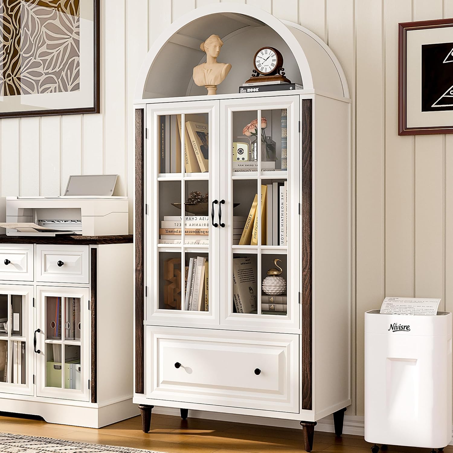 Home Office For - 71” Handcrafted Arched Bookcase, Filing Cabinet