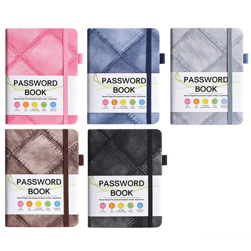Home Office Phone Number - Minimalist B6 Denim Password Keeper Notebook